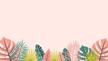 Tropical Leaf Border on Pastel Background. Decorative Frame with Exotic Plants, Botanical Pattern, and Empty Space. Perfect for banners, invitations, posters, and summer designs. vector