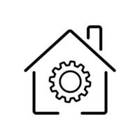 Smart Home Settings Icon. Editable Stroke. Automation Gear Inside House Outline. Modern Technology Concept for Home Control, Maintenance, and System Configuration. vector
