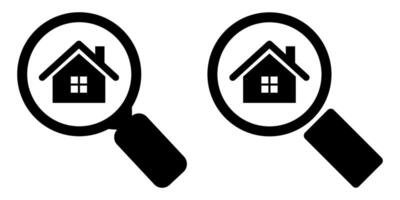 Search Real Estate Icon Set. Black Silhouettes of House Under Magnifying Glass for Property App or Website UI vector
