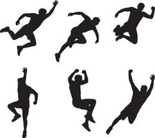 Energetic Silhouettes of Athletes Leaping and Jumping in Dynamic Action Poses Against a White Background vector