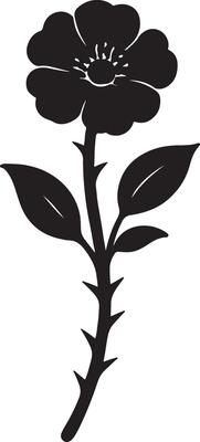 Elegant Black Silhouette of a Thorny Rose Blooming Gracefully Against a White Background - Professional digital artwork with vibrant colors and detailed composition