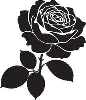 Elegant Black Silhouette of a Single Rose Blossom in Full Bloom, Isolated on White Background, Romantic and Dramatic Mood vector