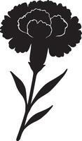 Elegant Black Silhouette of a Single Carnation Flower Blooming Gracefully on a White Background - Professional digital artwork with vibrant colors and detailed composition vector