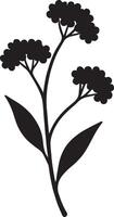 Elegant Black Silhouette of a Blooming Flower Branch, Isolated on White Background, Minimalist Botanical Illustration, Serene and Simple Nature Art vector