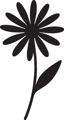 Elegant Black Silhouette of a Single Daisy Flower Blooming Gracefully on White Background, Minimalist Botanical Illustration