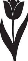 Elegant Black Silhouette of a Single Tulip Flower Blooming in Springtime, Evoking a Sense of Serenity and Grace vector