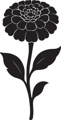 Elegant Black Silhouette of a Zinnia Flower Blooming Gracefully Against a White Background, Evoking a Serene and Peaceful Mood
