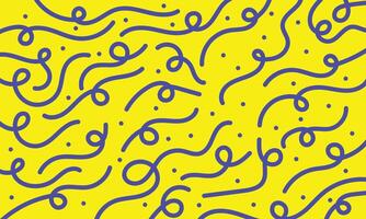 Playful Yellow Backdrop with Curvy Blue Lines and Scattered Dots Pattern vector