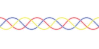 Neon glow 3 phase red yellow blue electric power line with abstract sine sign wave on isolated background vector