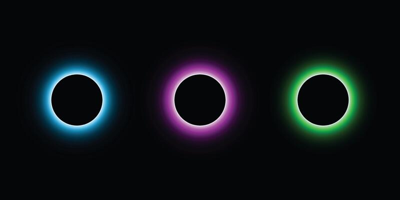 Neon glowing circular ring light effect on black background for abstract futuristic frame energy swirl concept design element or digital background wallpaper
