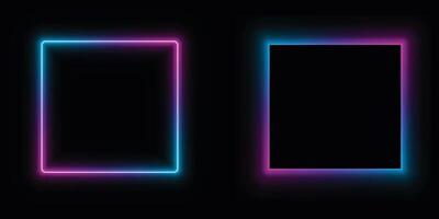 Glowing neon square frame pink and blue light isolated on black background. Gradient border for decoration. vector