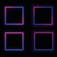 Glowing neon square frame with pink and blue light isolated on black background. Gradient glow border for decoration. vector