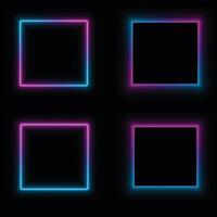 Glowing neon square frame with pink and blue glow light isolated on black background. Gradient glow border for decoration. vector