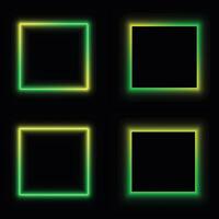 Glowing neon square frame with yellow and green light isolated on black background. Gradient glow border for decoration. vector
