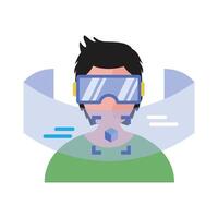 Man with VR Headset Experiencing Virtual Reality. Stock Illustration vector