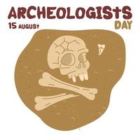 Archaeologist's Day is August 15th. A skull, bones, and a tooth in the sand. Flat color illustration. The history of man. for postcards, posters, articles, blogs, educational materials vector