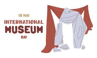 International Museum Day on May 18. Menhirs, Stonehenge on a fabric background. Flat color illustration for use in posters, articles, and social media related to science and history. Horizontal banner vector