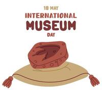 International Museum Day on May 18. fossil footprint of an allosaurus on pillow. Flat color illustration for use in posters, articles, social media related to science and history. Square banner vector