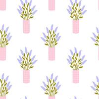 Lavender Bouquet in Vase Seamless Pattern vector