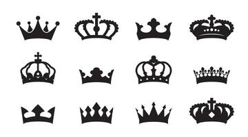 Royal insignia collection. Royal crowns. Set black icons and elements for logo design. vector