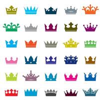 Set of color crowns. Outline Icons isolated vector
