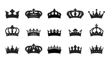 Set of black king crowns. Outline Icons isolated vector