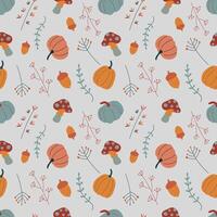 Autumn Seamless Pattern with Pumpkins, Mushrooms, and Acorns vector