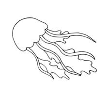 Simple line art of a jellyfish with flowing tentacles. Great for coloring books, kids' projects, or marine themes. vector