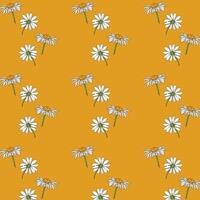 Chamomile flowers seamless pattern. White chamomiles on yellow background. vector