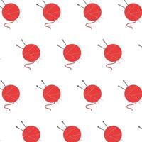 Knitting-themed seamless pattern with red yarn balls and needles. Perfect for handmade projects, fabric, and crafts. vector