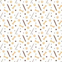 Seamless paw and bone pattern with pet treats. Pet background snack texture. Dog snacks vector