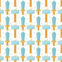 Seamless sword and hammer pattern. Game weapon background with adventure elements vector
