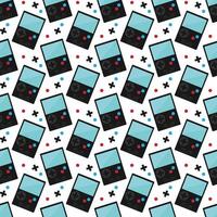 Seamless gamepad pattern with gaming controller. Retro game boy console joystick vector