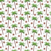 Seamless palm pattern with tropical tree. Beach summer background with starfish vector