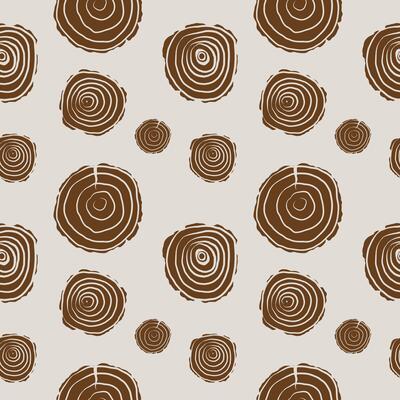 Seamless repeating background with Round rings of Wooden saw cut woodworking. Abstract rapport with Wood discs, lumber round mouldings birch, ash, oak. illustration for design, textile
