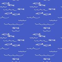 Sardine Fish seamless repeating blue pattern. Background with marine underwater motif summer rapport. Hand-drawn ornament with graphic pilchard, sea fishing. Illustration for textile, card vector