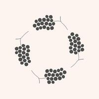 Icon logo with sketch Grapes. Hand drawn frame border with bunch Grapevine berries in silhouette. Design template for food, dry raisins, dessert, harvest fruit. For card, print, wrapping vector