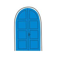 Symbol of Grease Blue closed door on isolated background. Illustration of Mediterranean entrance in flat style, detail of Greece architecture. Design for Santorini, Travelling, vacation vector