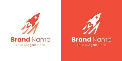 Simple Startup Logo Design Rocket Launching Into Space With Red Orange Colors vector