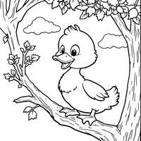 Cute Duckling on a Branch in the Forest Awaits Color For Fun vector