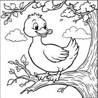 Cute Duckling On The Tree Branch A Beautiful Coloring Page for Children vector