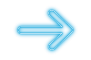 Right pointing blue color neon bright light arrow with glowing effect on transparent background for stylish designs png