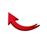 Red 3d arrow curved pointer symbol pointing up left direction on transparent background png
