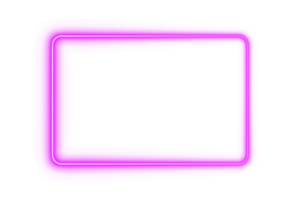 Pink neon rectangle frame with rounded corners glowing light border outline on transparent background png