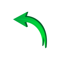Green 3d arrow curved pointer symbol pointing up left direction on transparent background png
