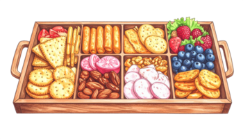 Assorted Snack Tray with Crackers, Fruit, and Nuts png