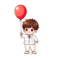 A boy in a suit holding a red balloon png