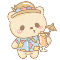 fofa kawaii Urso bebendo uma coquetel desenhado à mão com suave pastel cores, perfeito para verão cartões, adesivos, trabalhos manuais, e sazonal projetos. transparente fundo. png