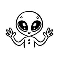 A cartoon alien character with large eyes and a small body. The alien has a simple design with a round head and is waving its hands. vector