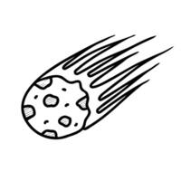 A hand-drawn comet with a rocky surface and a long tail, illustrating the concept of space and celestial bodies. vector
